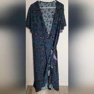 Shein wrap around dress teal with pink& black cheetah print. Size 4xl